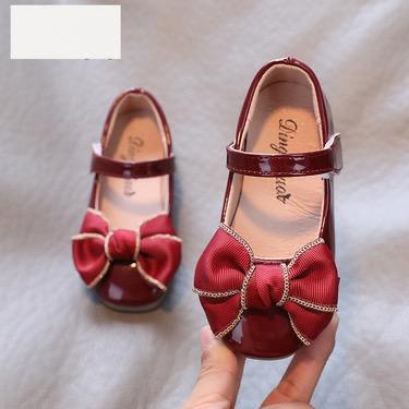 Children's spring and autumn new single shoes girls square head shallow mouth bow princess shoes