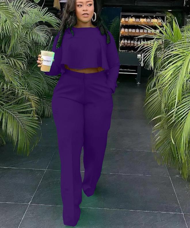 Women Solid Color Tops And Pant Trouser-set