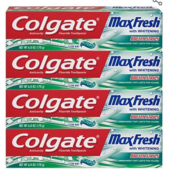 Colgate Max Fresh Whitening Toothpaste with Breath Strips Clean mint-4 Pack