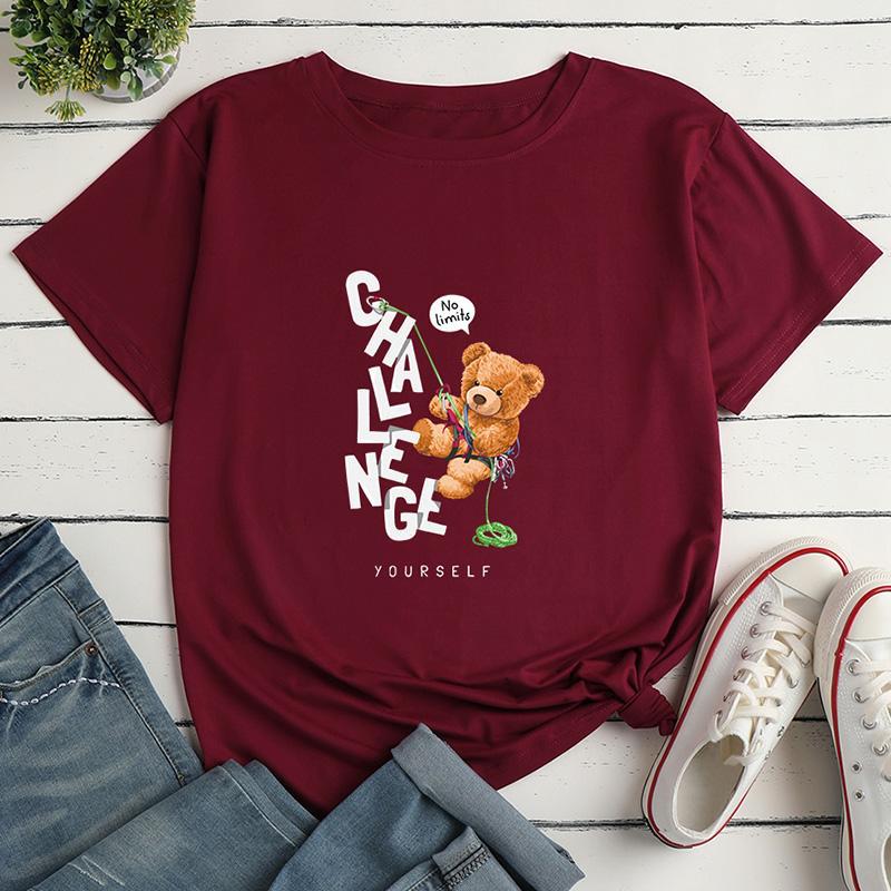 Letter Cartoon Bear Print Short-sleeved Loose T-Shirt