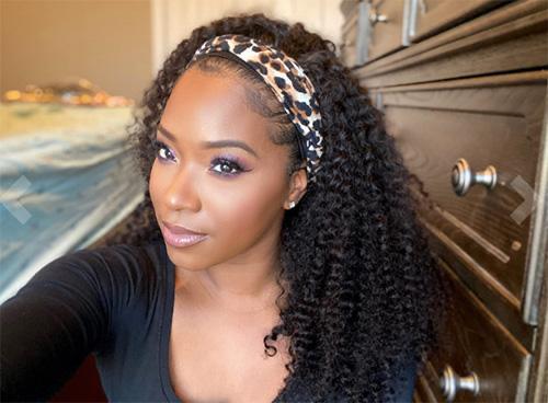 Quality Curly Hair Headband Wigs 100% Human Hair Brazilian Wigs Glueless Natural Color