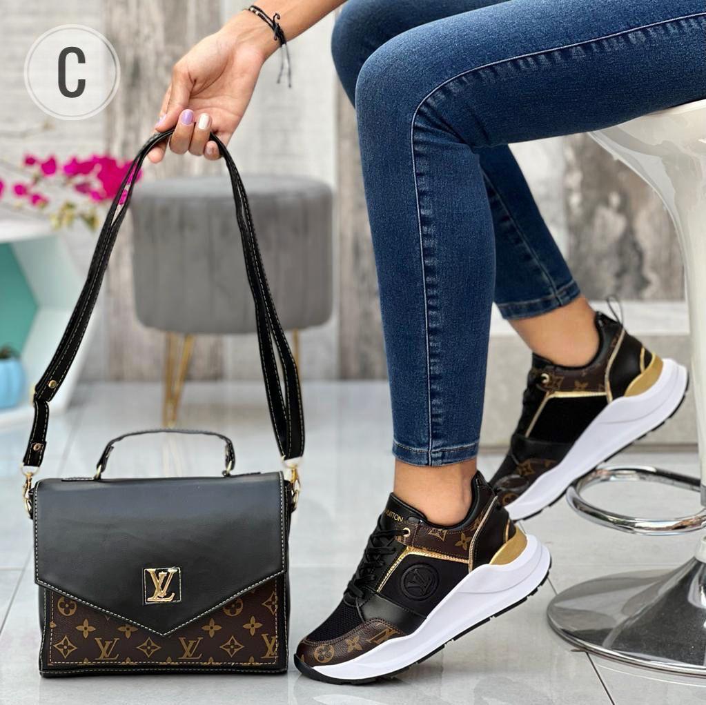 New 2 Piece Classic Louis Vuitton Ladies Sneakers and Bags Collection