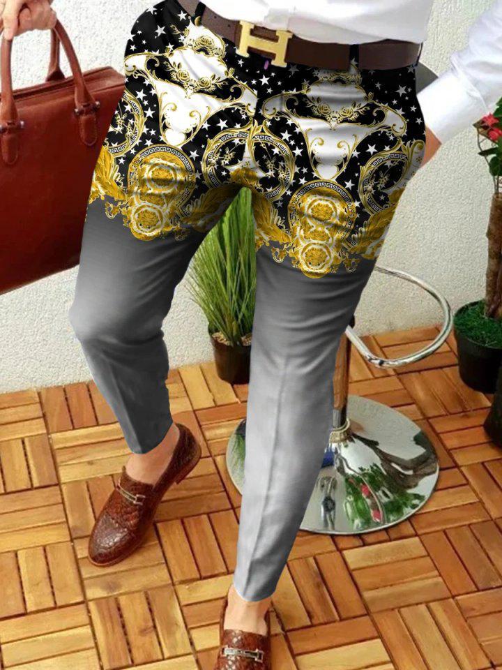 Retro Casual Printed Men's Suit Pants