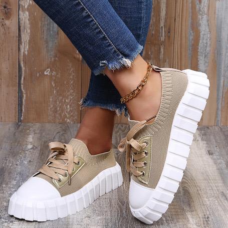 Knitted Lace-up Thick-soled Shoes