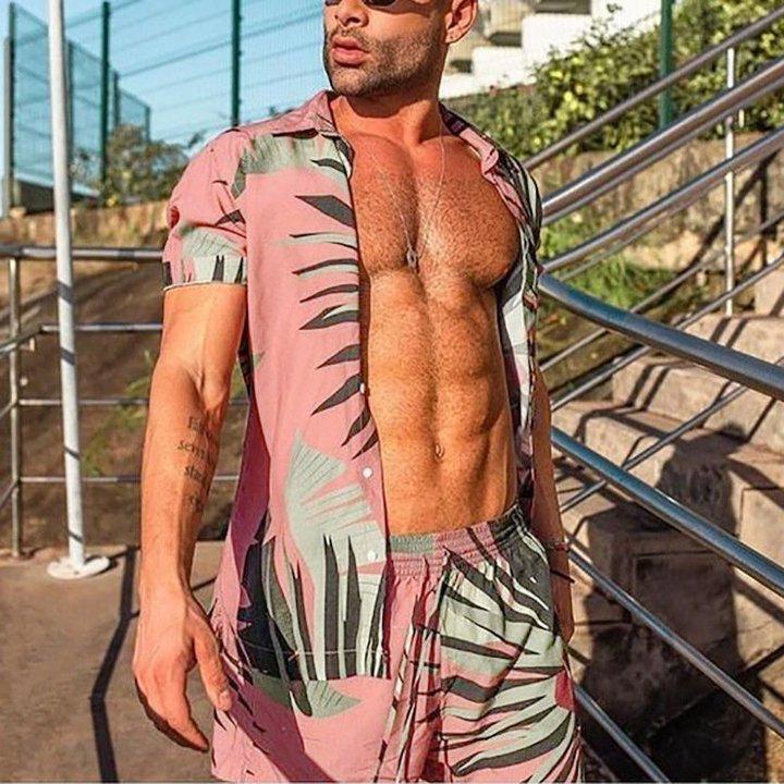 Beach Men's Casual Printed Shorts Shirt Set