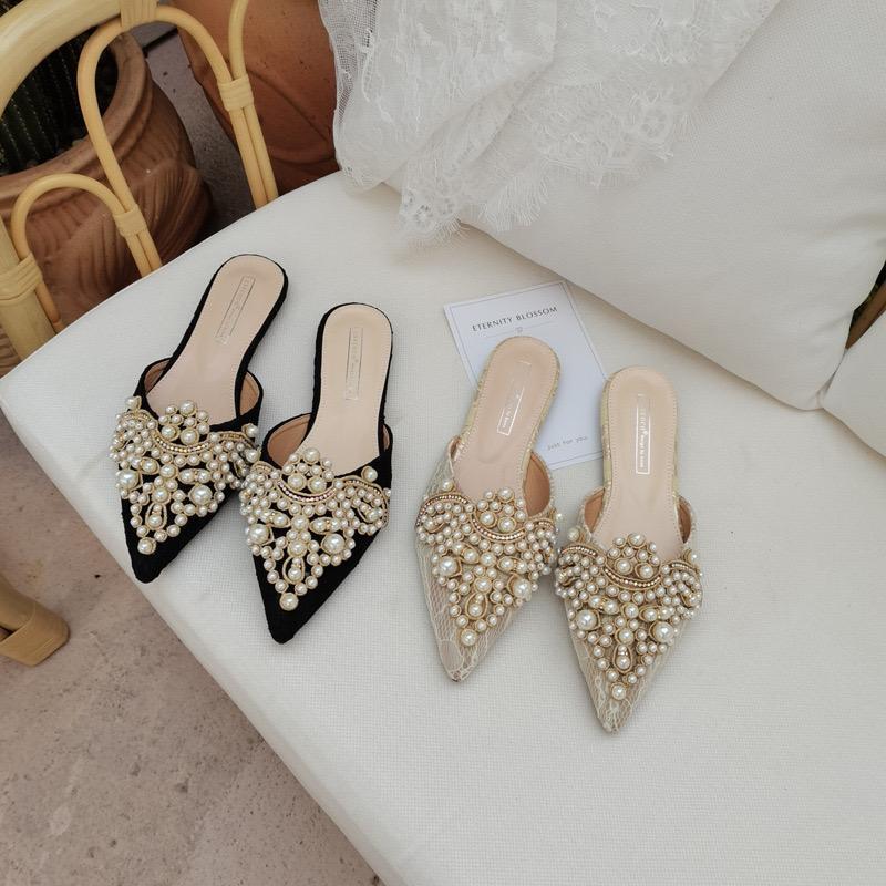 New Fashion Pointed Lace Flat Toe Cap Sandals