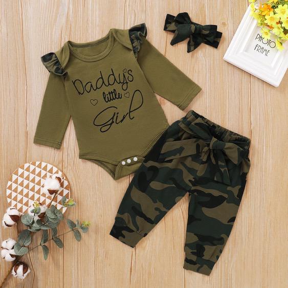 Fashion Children's Clothing Printing Long-sleeved Romper Three-piece Set
