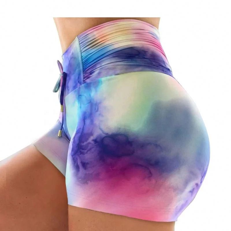 Drawstring Elastic high waist,tie dye sport shorts/yoga pants for women