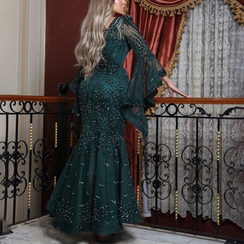 strapless open back dress Sparkling Crystal Appliques Straps Prom Dresses Open Back Fit and Flar –  Ballbella main image 1