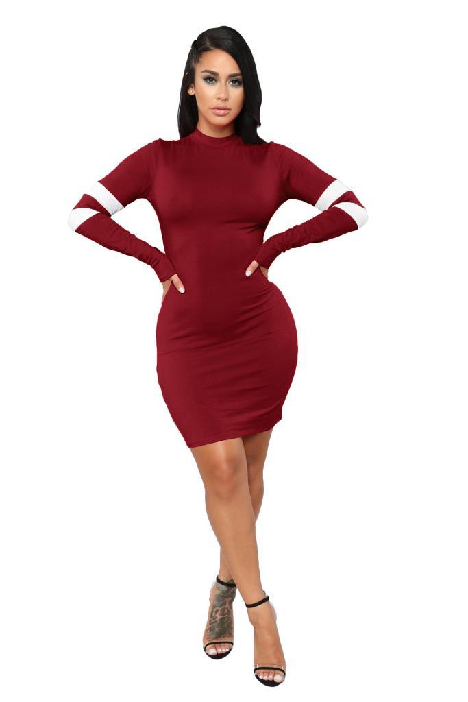 Long Sleeve Stitching Slim Color Matching Dress