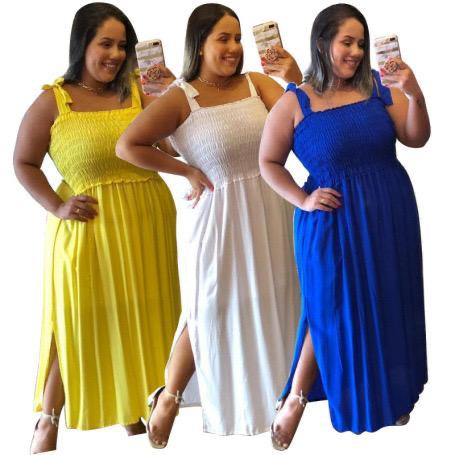 Plus Size Sling Strech Slit Solid Color Dress