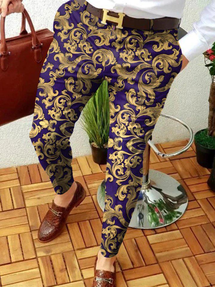 Retro Casual Printed Men's Suit Pants