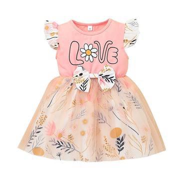 children's summer sweet girl flower dress letter print princess dress