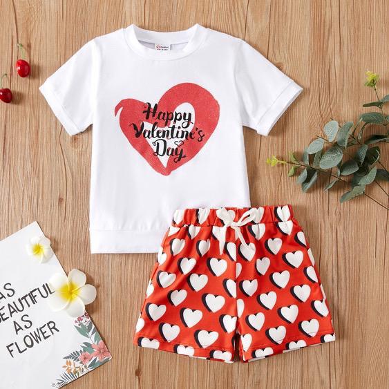 2022 Children's Summer Valentine's Day Short Sleeve T-shirt Shorts Set