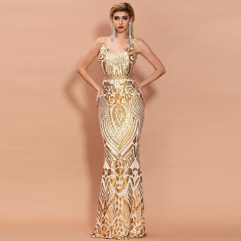 Fishtail Sequins Slim Prom Suspender Dress