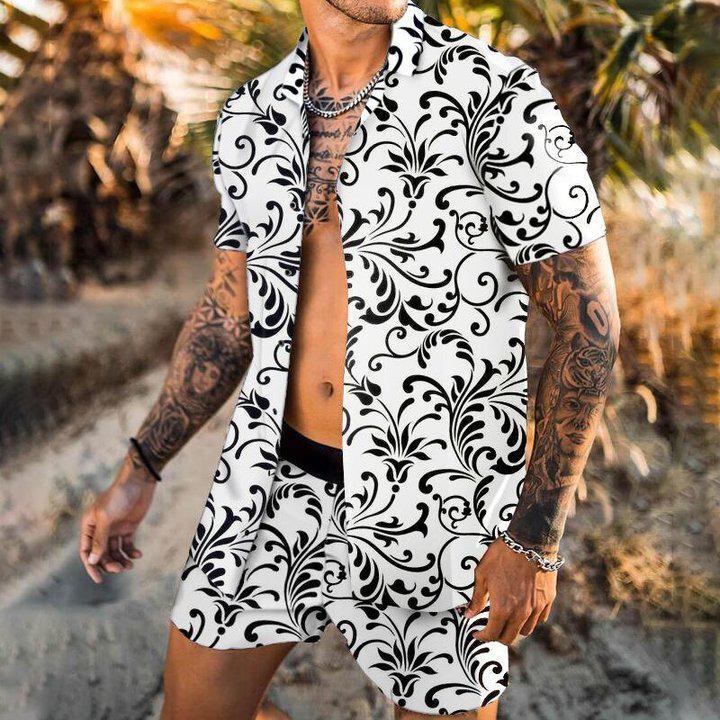 Beach Men's Casual Printed Shorts Shirt Set