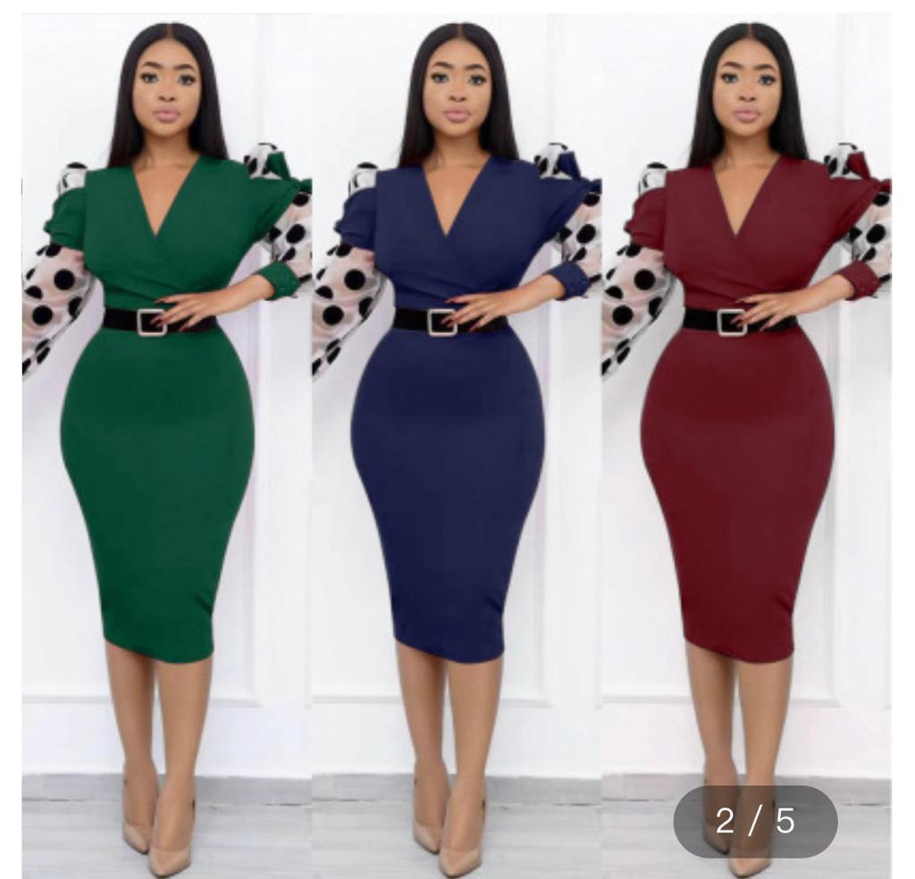 Plus Size Deep V Commuter Stitching Long Sleeve Tight Polka Dot Mesh Dress