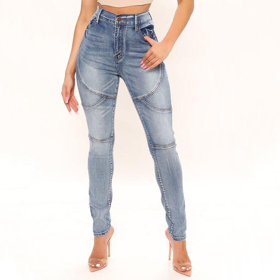 New Elastic Frayed Stitching Long Pants Jeans