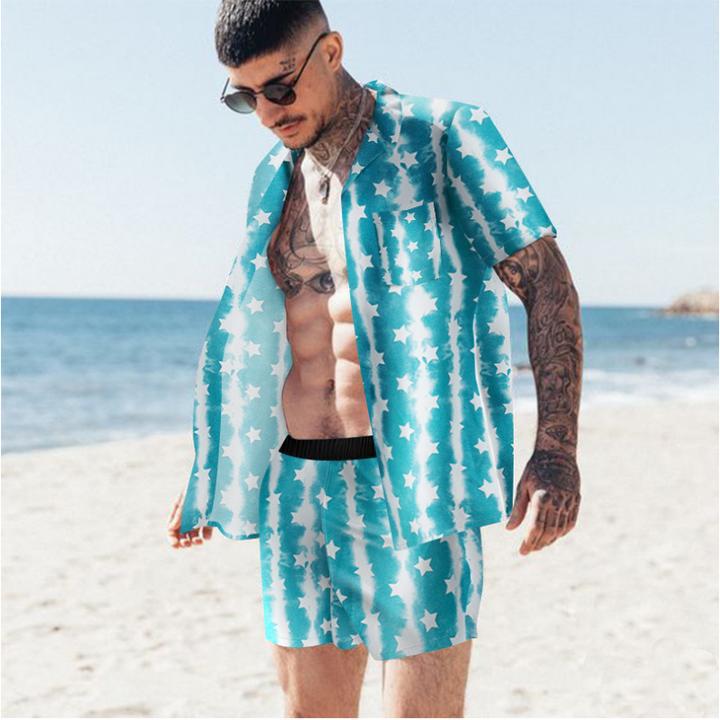 Beach Men's Casual Printed Shorts Shirt Set
