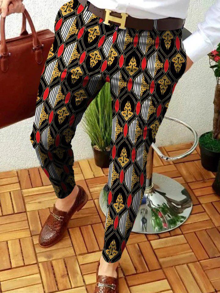 Retro Casual Printed Men's Suit Pants