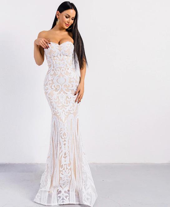 Tube Top Strapless Sequins Lace Mopping Prom Dress