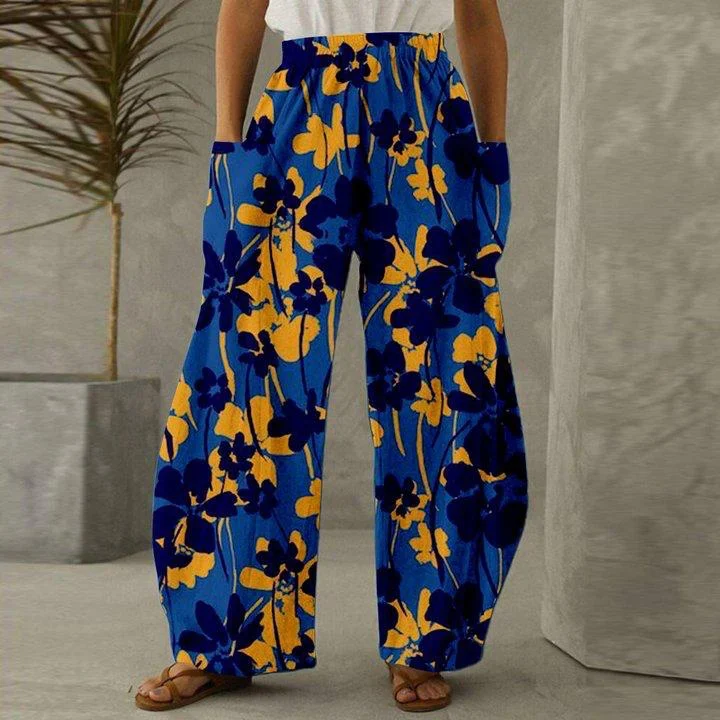 Pants Print Retro Casual Loose long Sunflower elemenys