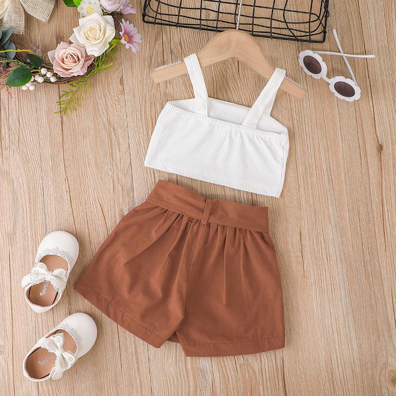 Summer Girl's Casual New Little Girl Pit Sling Skirt Two-piece Set
