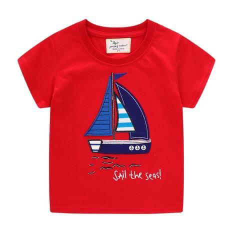 summer children's t-shirt boat letter embroidery clothing