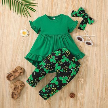 Children's Summer Flowers Short-Sleeved Top And Trouser Two-Piece Set