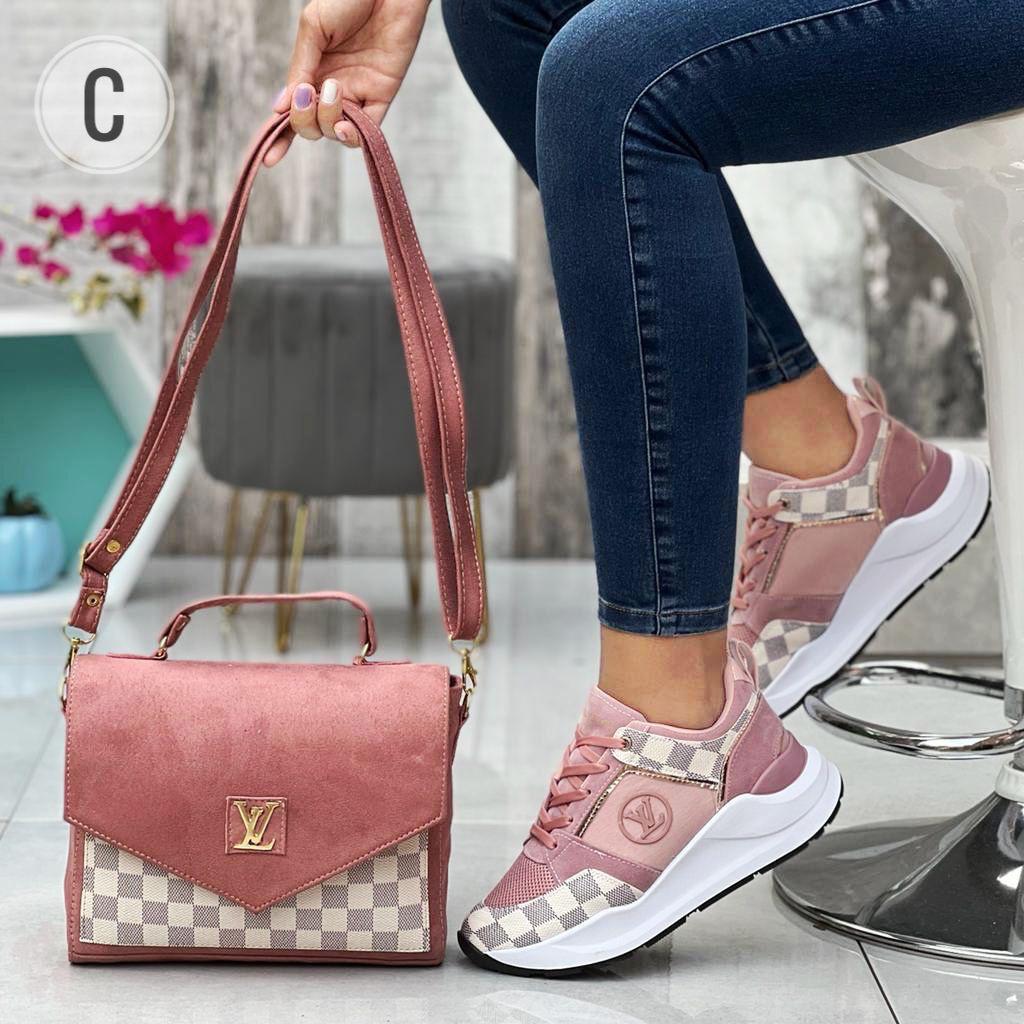 New 2 Piece Classic Louis Vuitton Ladies Sneakers and Bags Collection