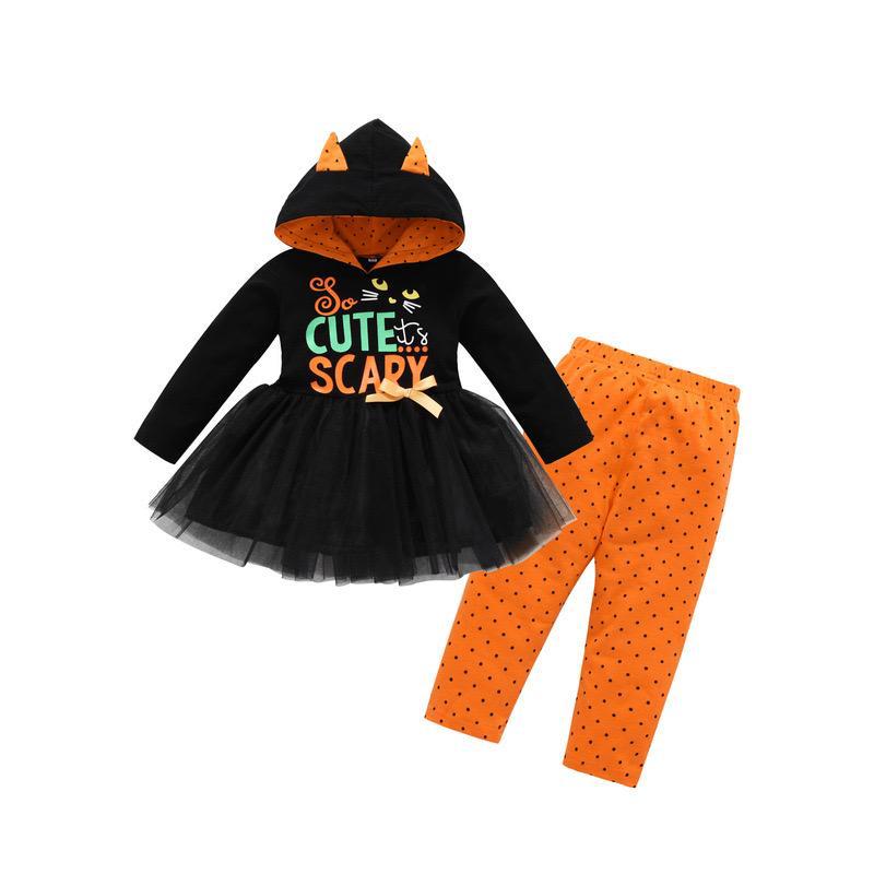 Children's Halloween Costume Hooded Mesh Skirt Suit Two-piece
