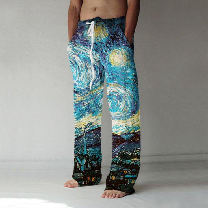 New Lace-Up Printed Summer Men's Casual Pant Trouser