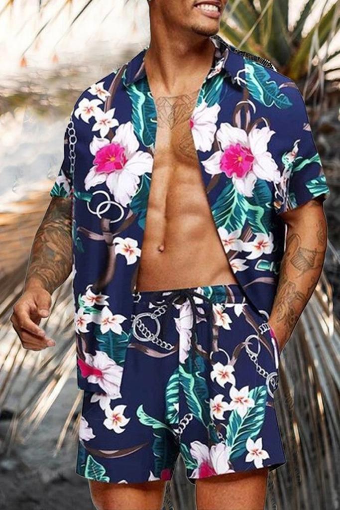 Beach Men's Casual Printed Shorts Shirt Set