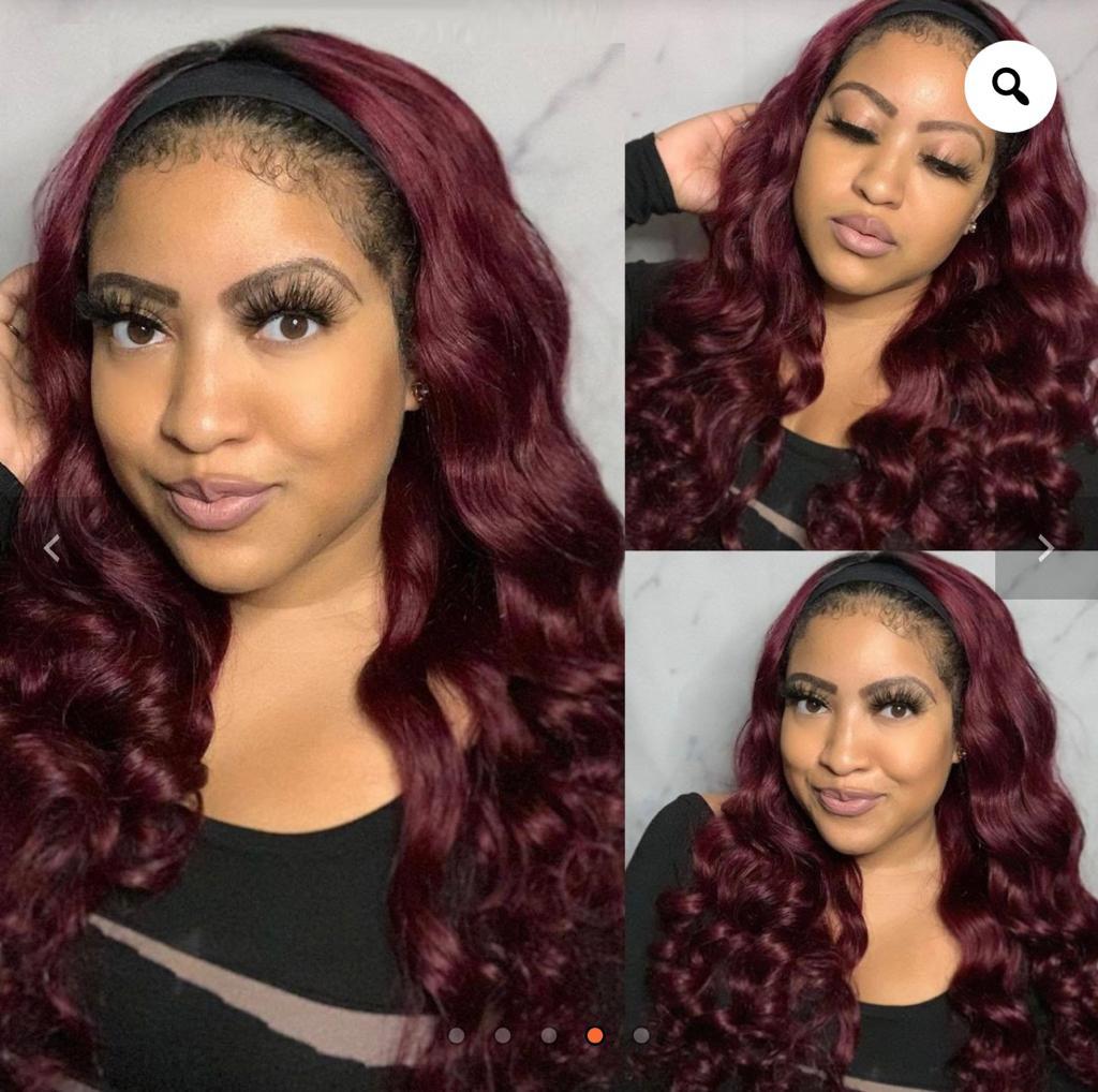 Body Wave Headband Wig – 180% Density Burgundy Human Hair