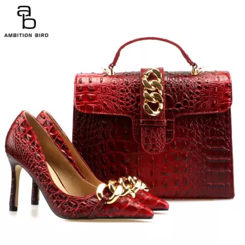 Women Fashion Handbag And Italian High Heels Pump Shoes