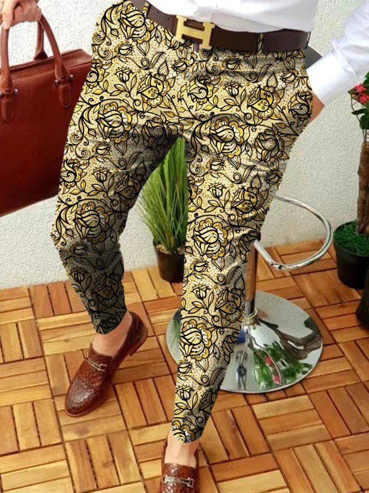 Retro Casual Printed Men's Suit Pants