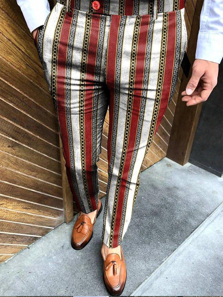 Retro Casual Printed Men's Suit Pants