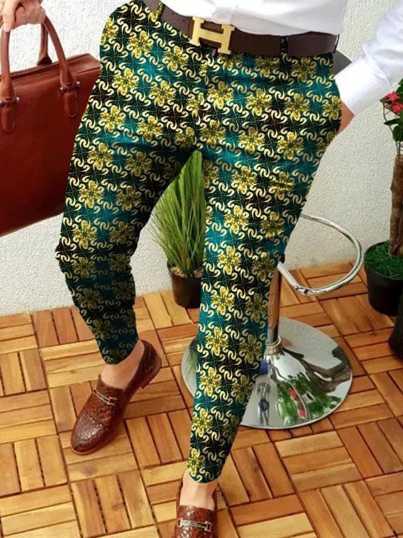 Designed Retro Casual Printed Men's Suit Pant