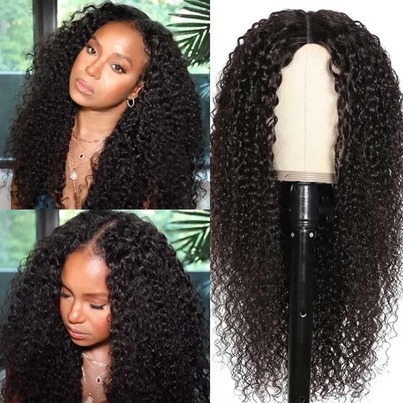 Friendly V Part Glueless Jerry Curly Human Hair Wigs