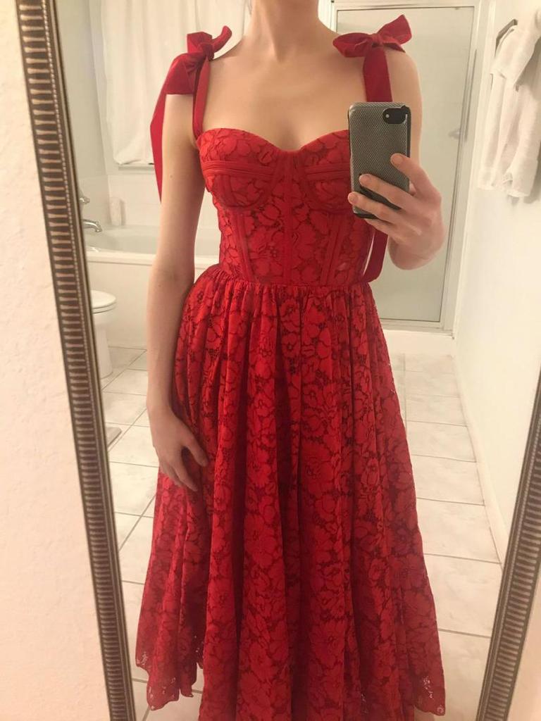 Solid Color Embroidery Lace Slip Prom Dress