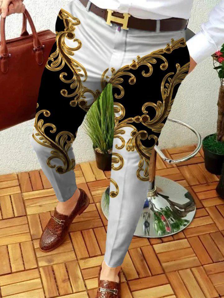 Retro Casual Printed Men's Suit Pants