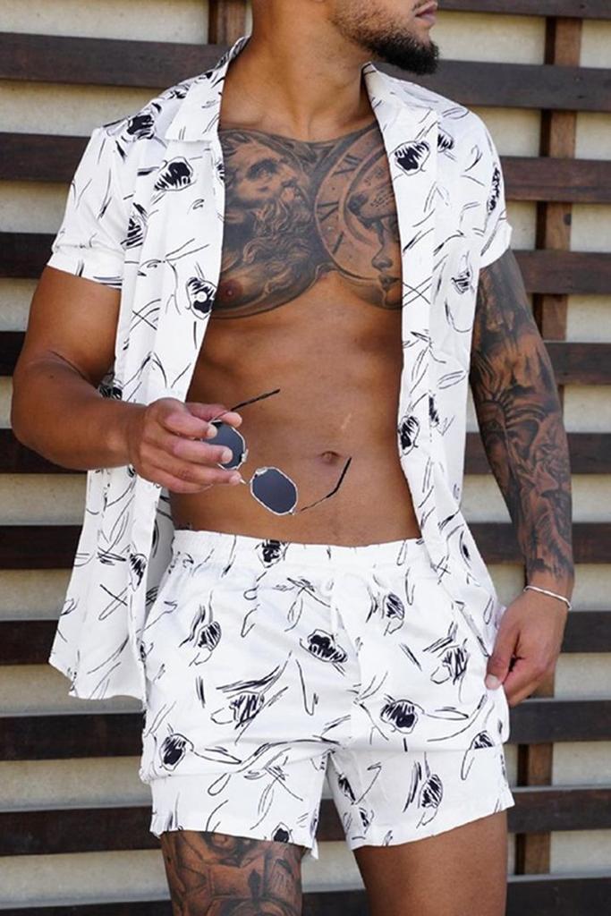 Beach Men's Casual Printed Shorts Shirt Set