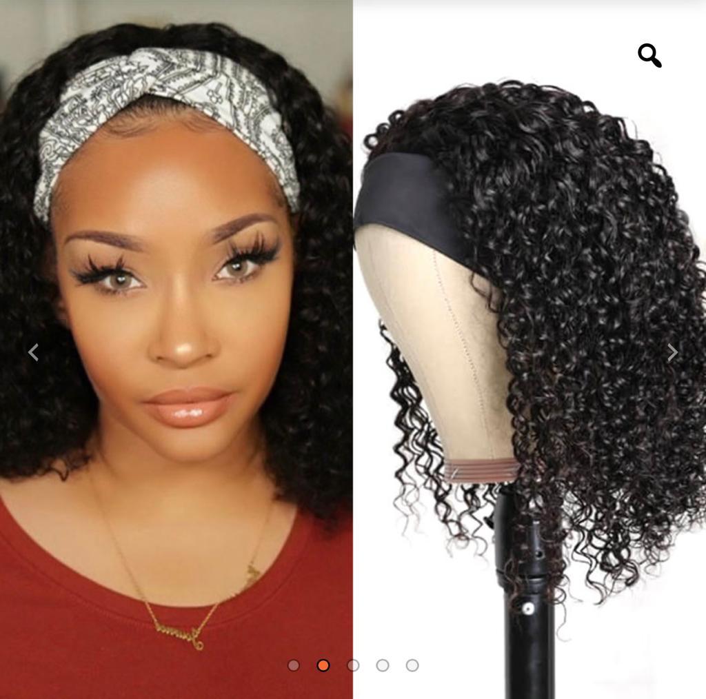 Water Wave Hair Short Bob Wigs 150% Density Human Hair Headband Wigs