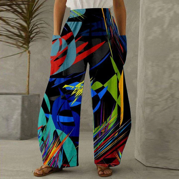 Pants Print Retro Casual Loose long Sunflower elemenys