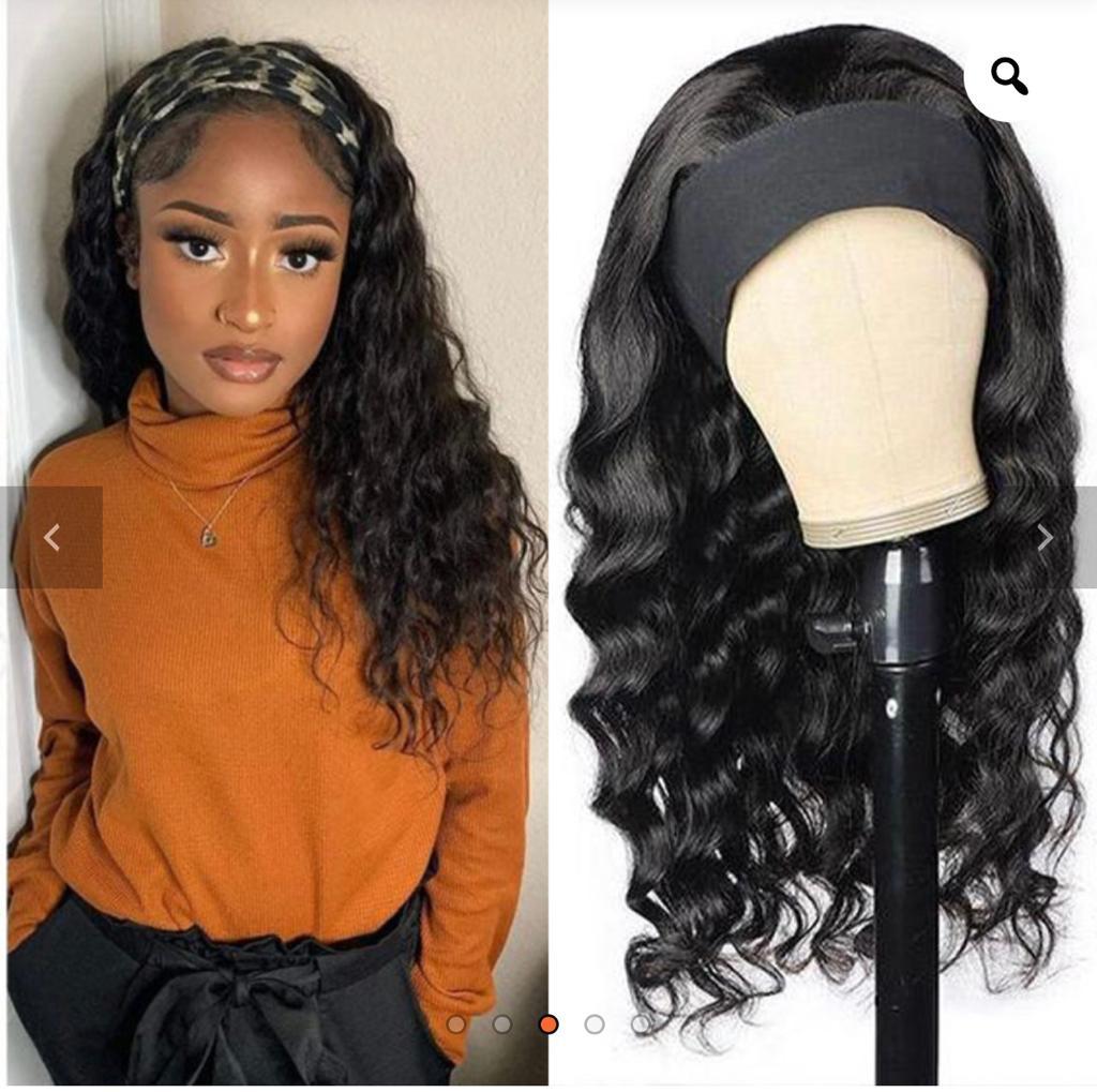 Loose Deep Wave Headband Wig – 180% Density Natural Black Human Hair