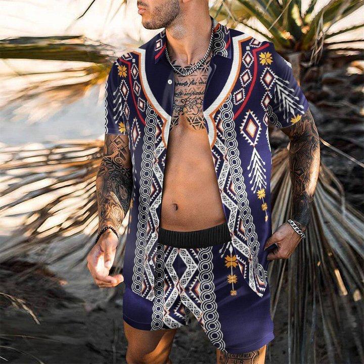 Beach Men's Casual Printed Shorts Shirt Set