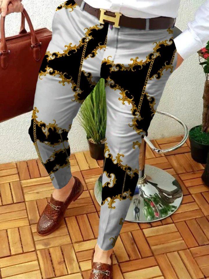 Retro Casual Printed Men's Suit Pants