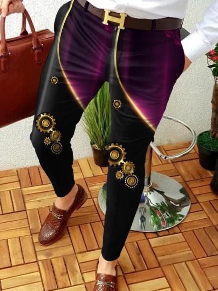 Retro Casual Printed Men's Suit Pants