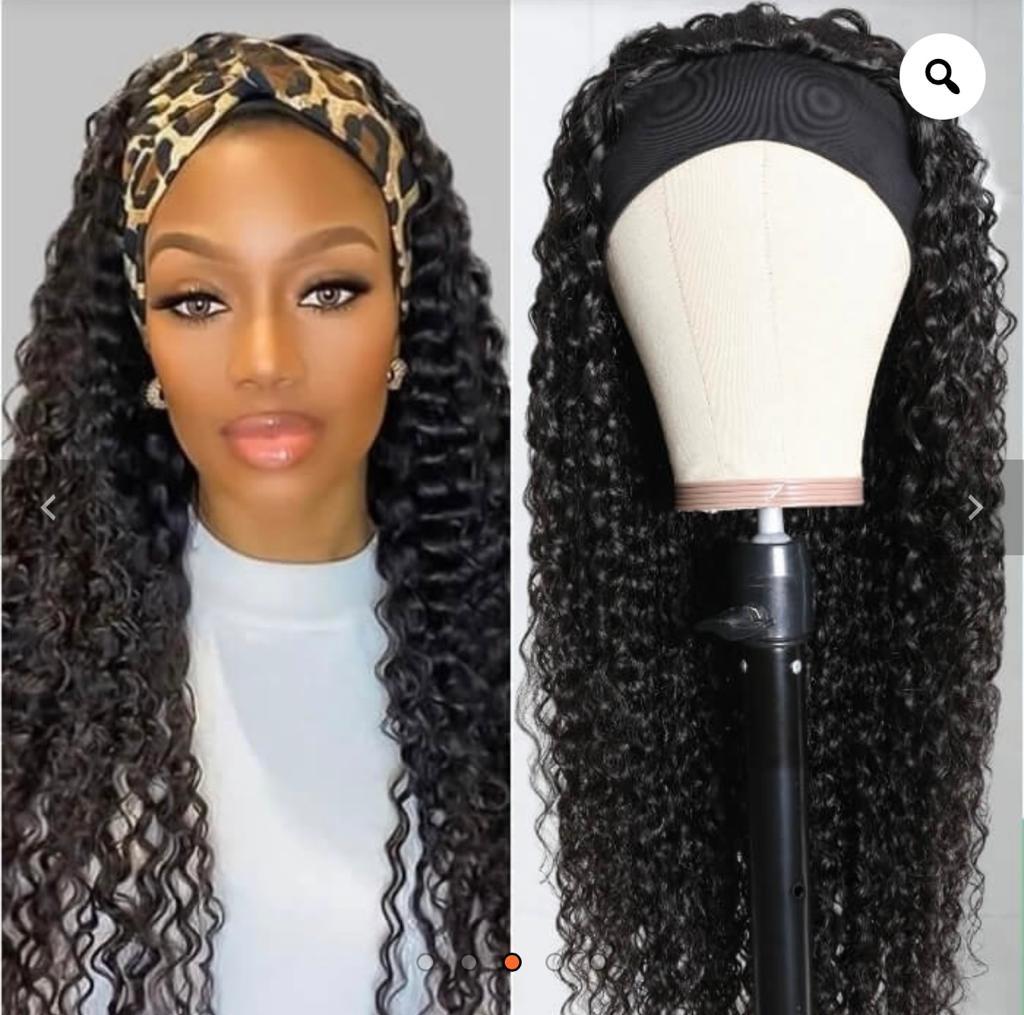 Curly Headband Wigs Human Hair Wig 150% Density