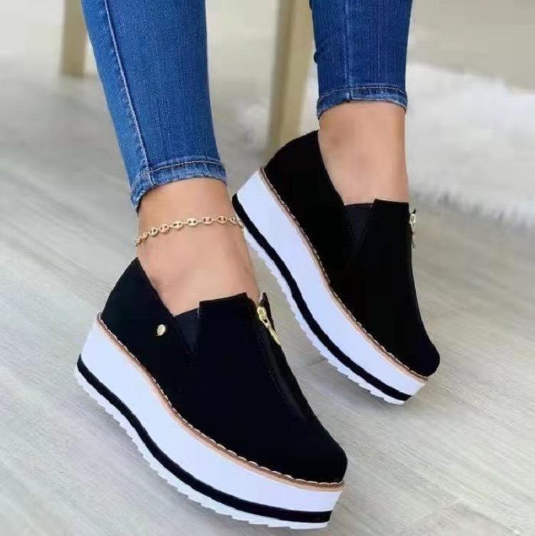 Zipper Round Toe Thick Bottom Casual Color Matching Shoes